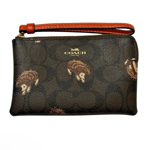 Coach Brown Hedgehog Print Wristlet NWOT - Picture 1 of 6